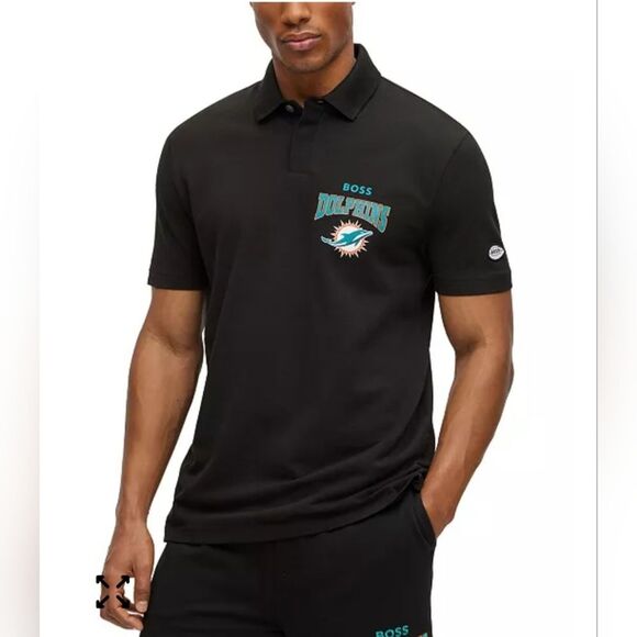 EUC BOSS X NFL Men's Pique Cotton Miami Dolphins Punter Polo Black/Aqua Size L - Picture 2 of 16